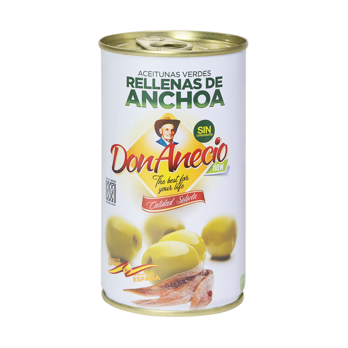 Don Anecio Aceitunas Verdes Espanolas rellenas de Anchoas 1500gr Caja de 6 Unidades